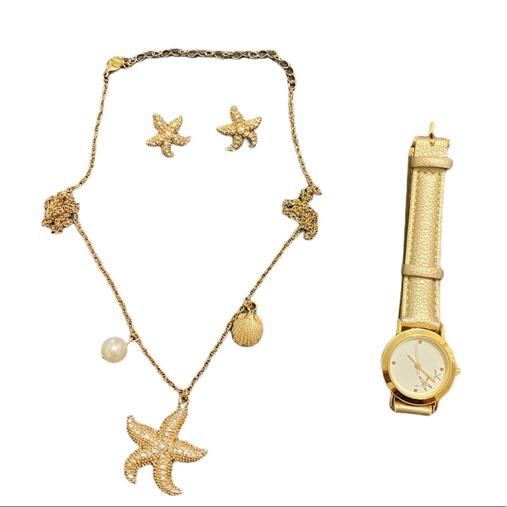 Avon Starfish Necklace & Earring & Watch Set Gold